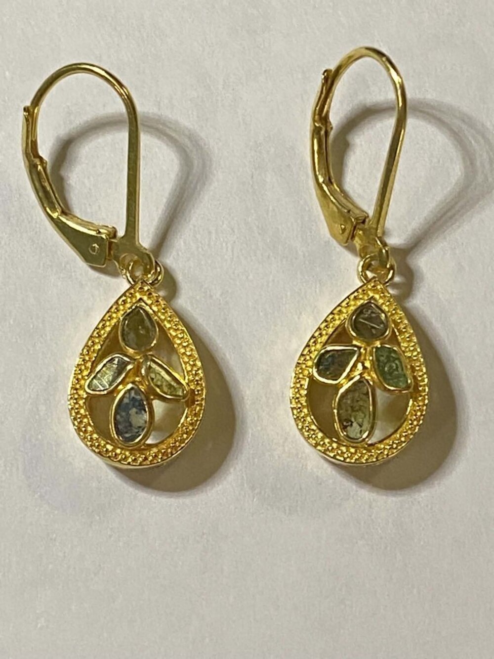 .925 Sterling Silver Gold Plated Tear drop Diamond Earrings